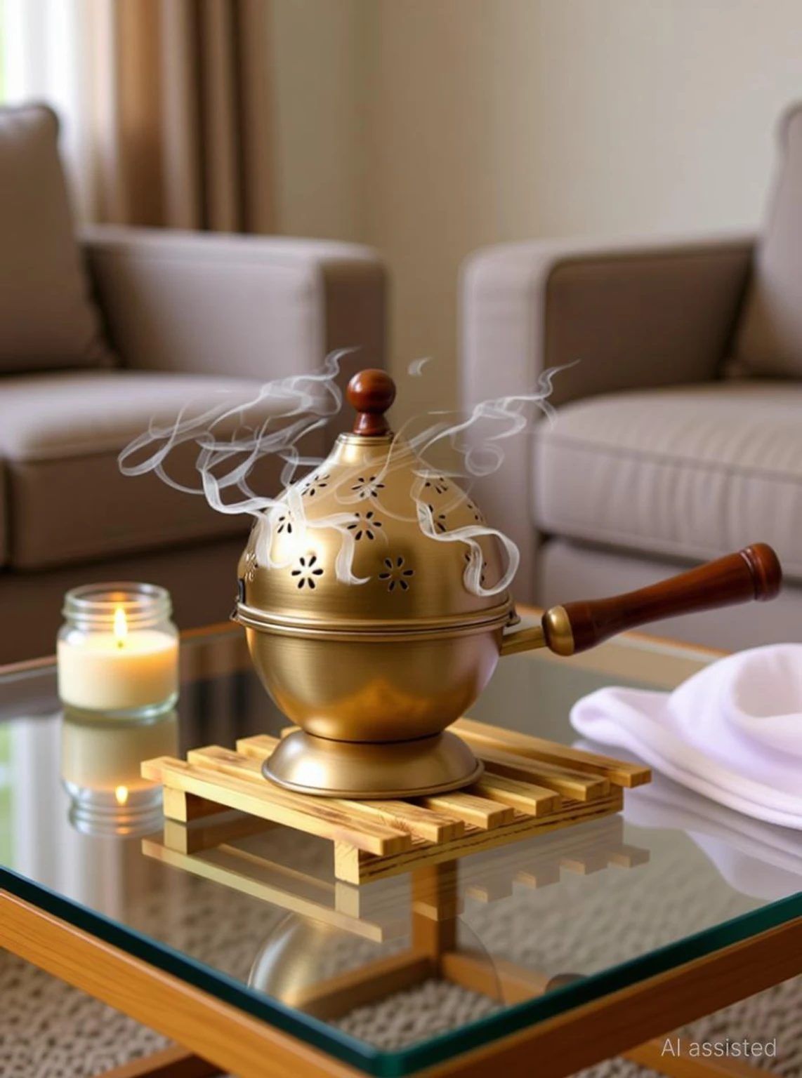 Sales Package ONE WOODEN HANDLE Brand Qadri Arts Model Name Premium Metal Dhoop Dani Incense Stand | Indian Puja Dhoop Dani with Handle Model Number QA47 GOLD Type Incense Holder Material Iron Color Gold Shade Gold